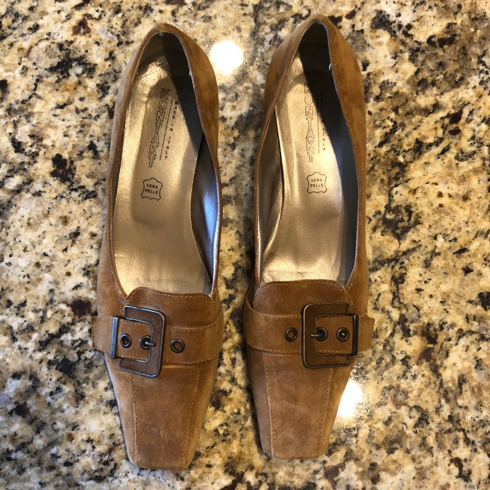 KONTAKT Italian Suede Leather Kitten Healed Women’s Shoes Tan/Brown EU Size 40